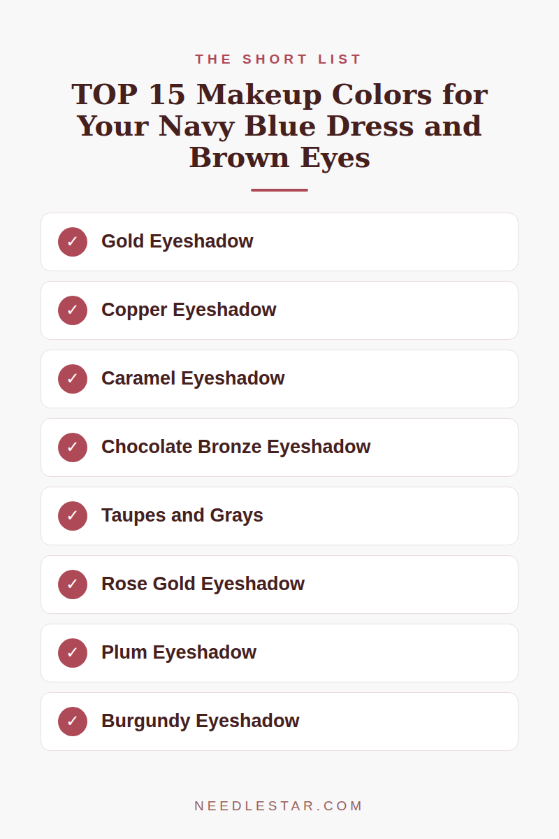 The Short List: TOP 15 Makeup Colors for Your Navy Blue Dress and Brown Eyes