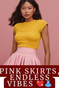  yellow shirt outfit with pink skirt