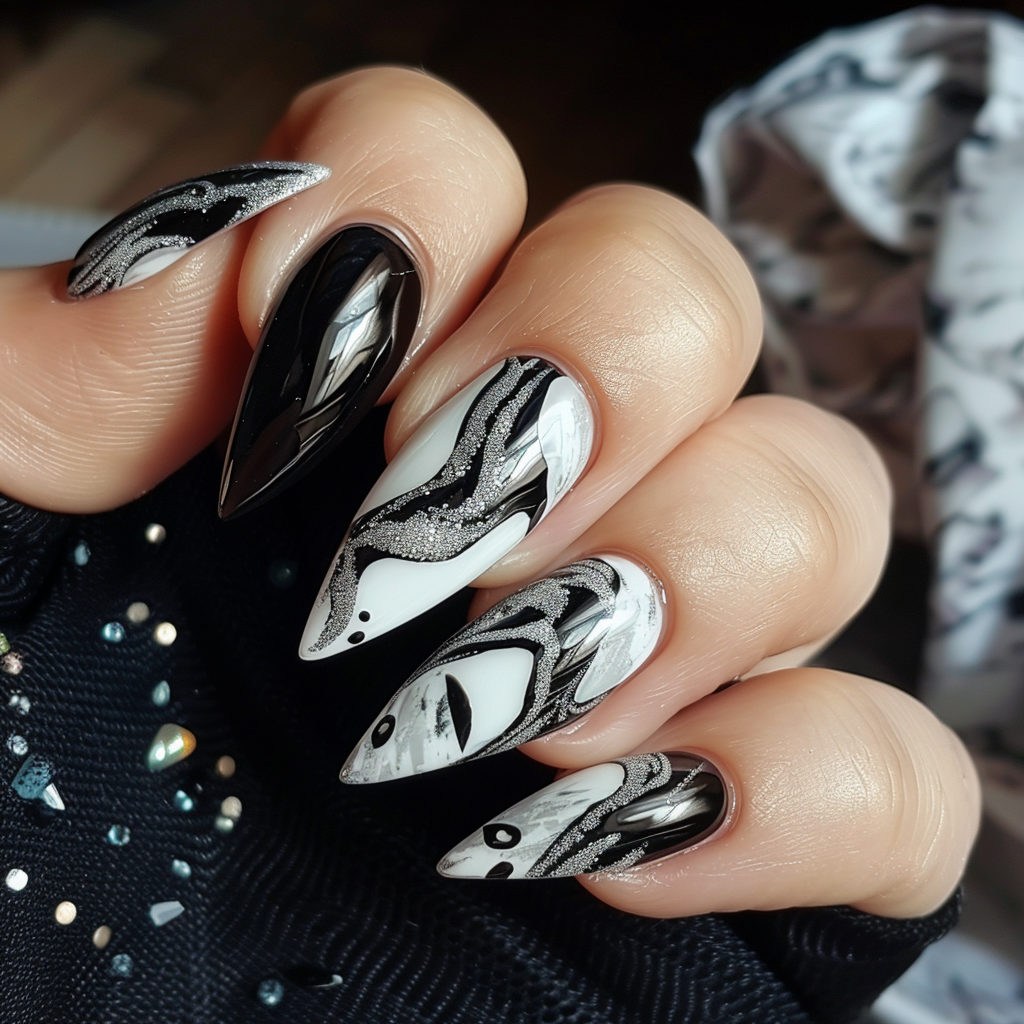 black-and-white-nails
