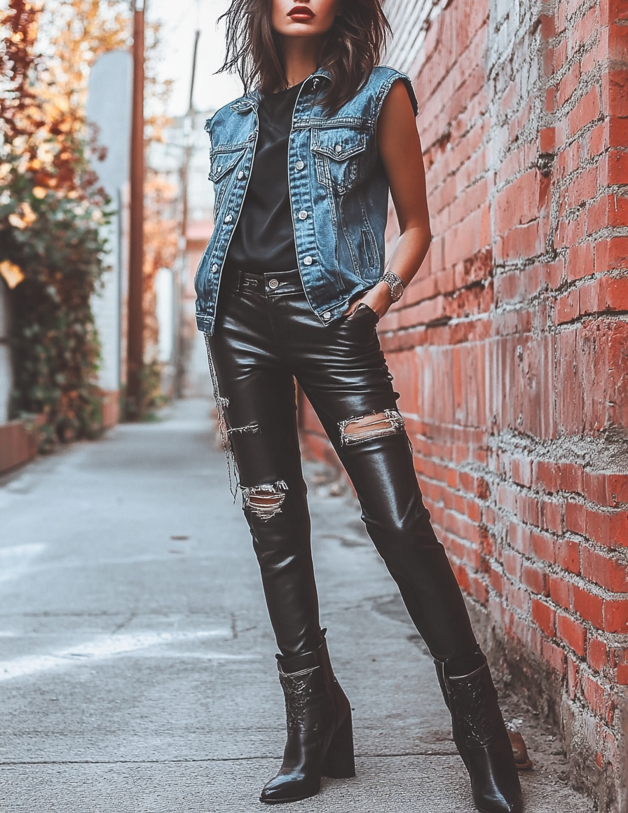 denim vest outfit