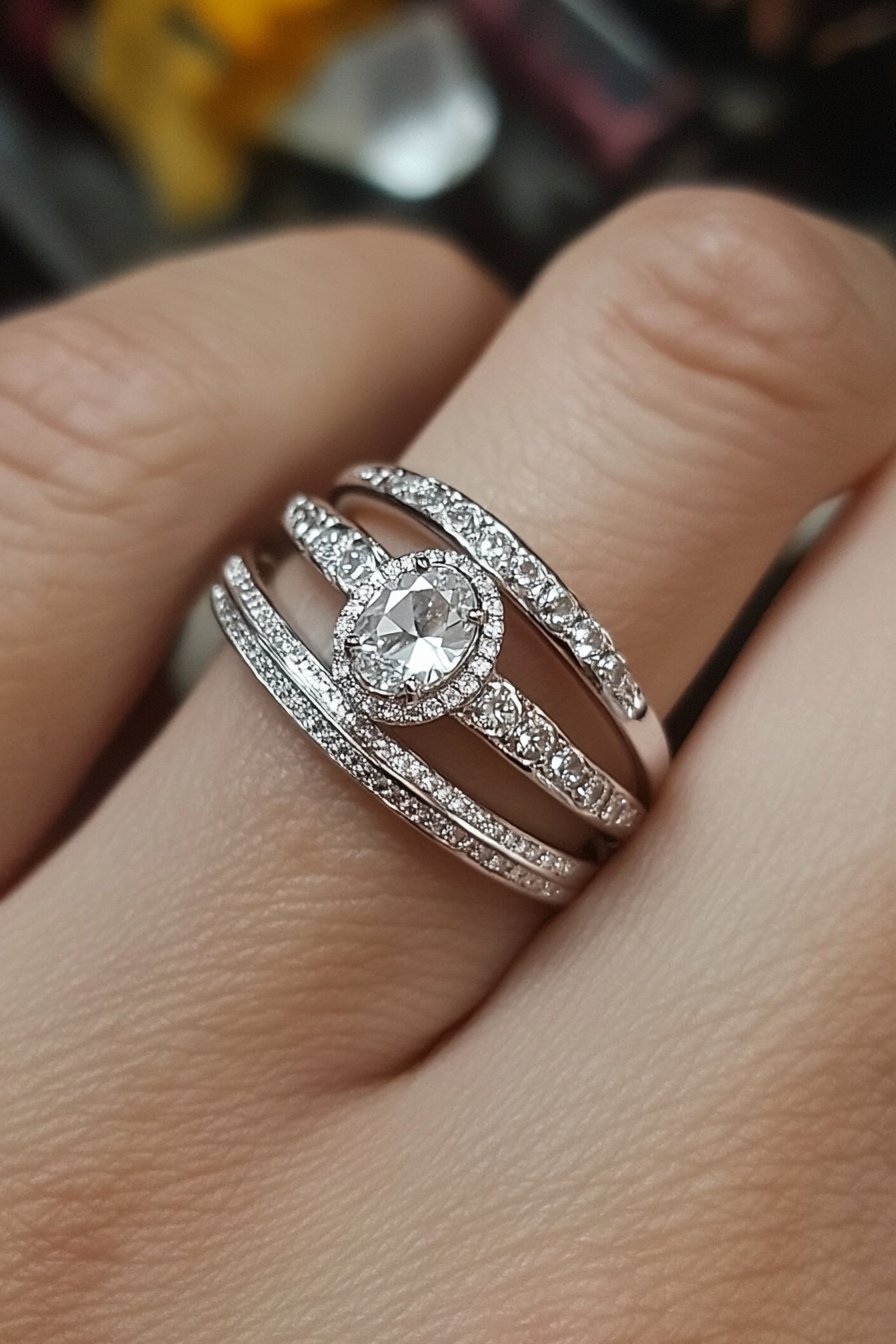 oval wedding ring set stack