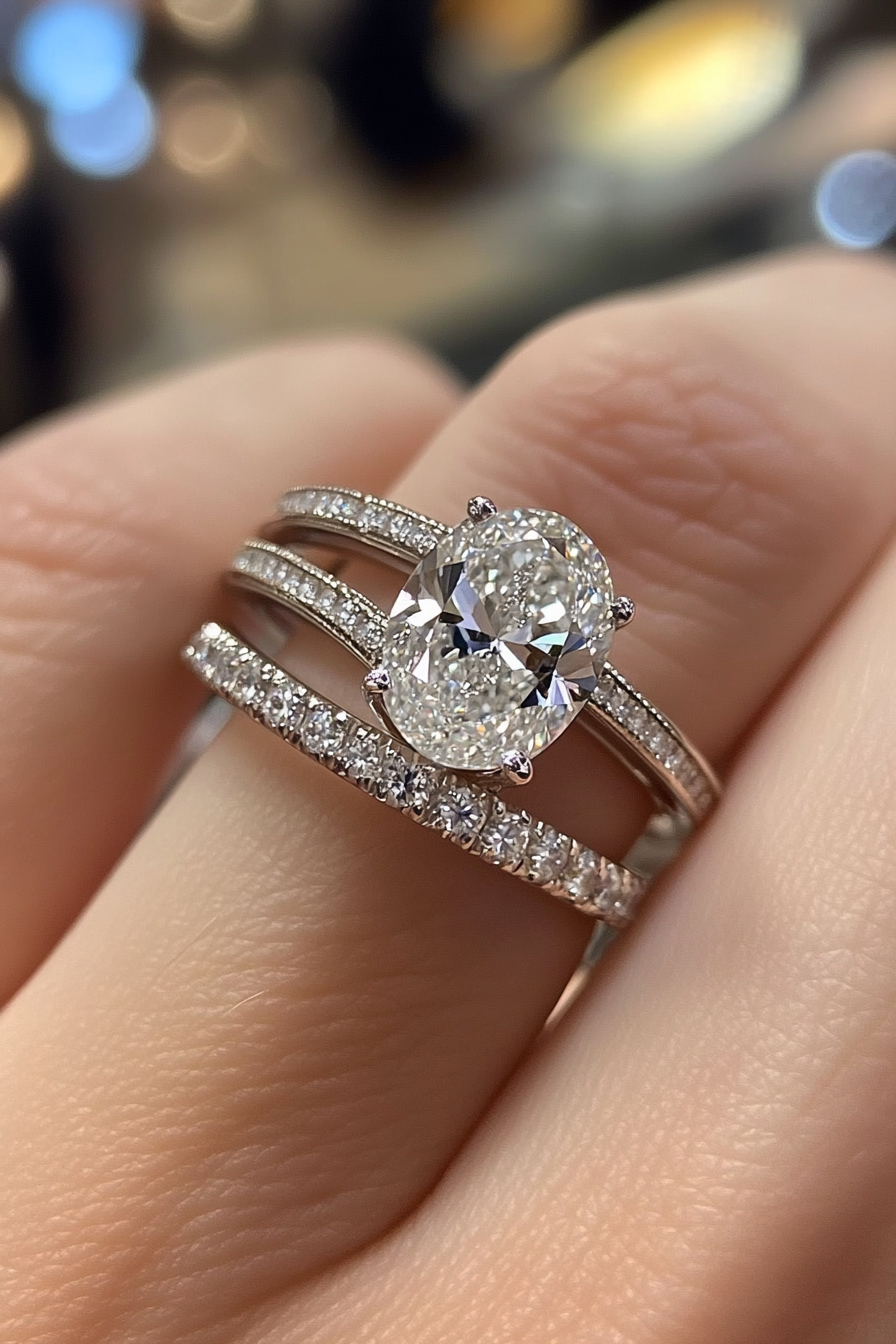 oval wedding ring set stack