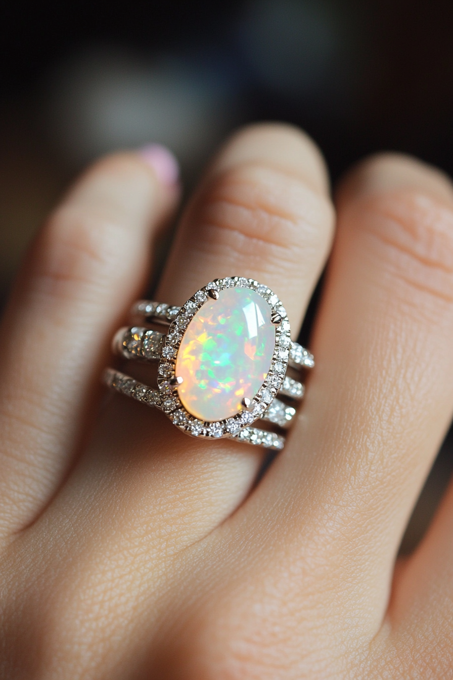 oval wedding ring set stack
