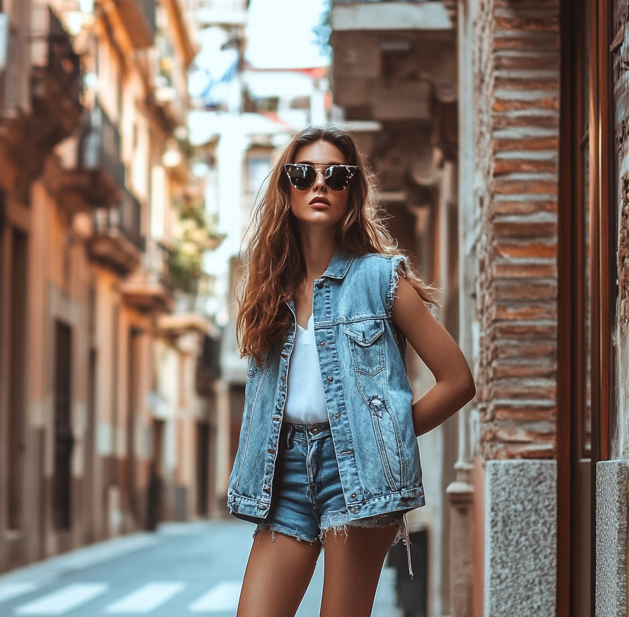 denim vest outfit