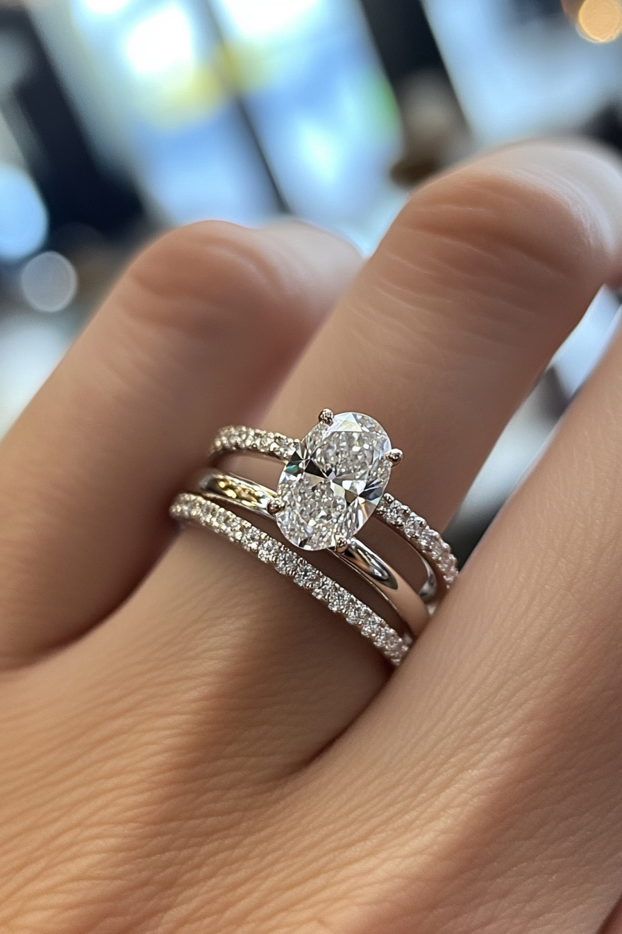 oval wedding ring set stack
