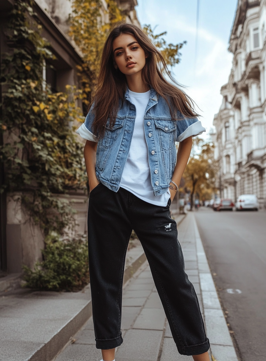 denim vest outfit